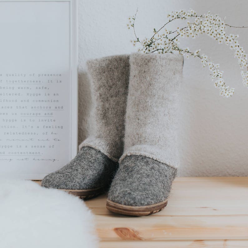 Boiled Wool Shoes From Organic Wool With Rubber Soles and