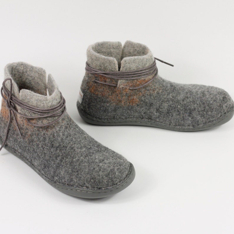 Handmade Felted Wool Women Men Winter Ankle Boots Rubber Soles