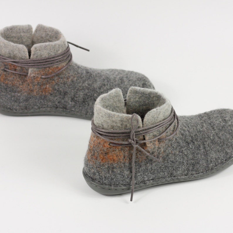 Handmade Felted Wool Women Men Winter Ankle Boots Rubber Soles