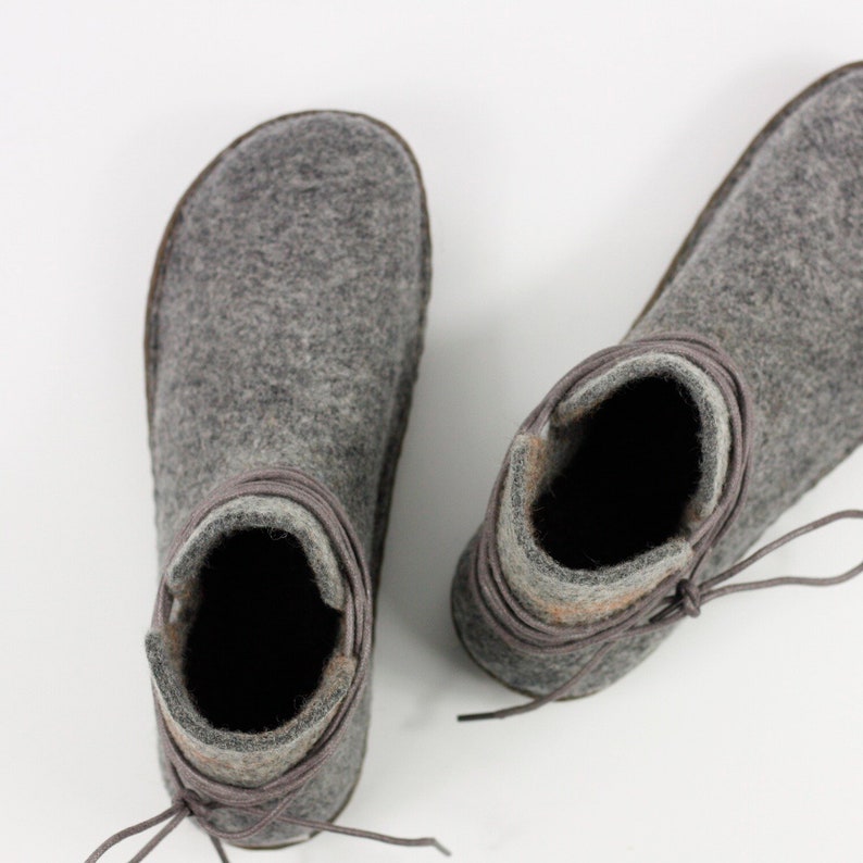 Handmade Felted Wool Women Men Winter Ankle Boots Rubber Soles