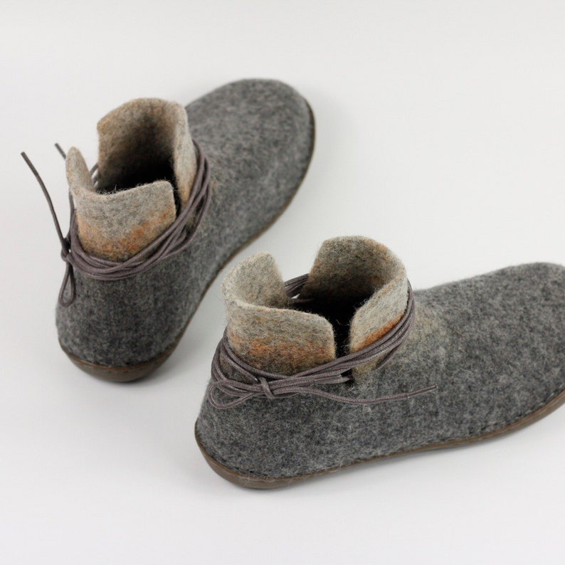 Handmade Felted Wool Women Men Winter Ankle Boots Rubber Soles