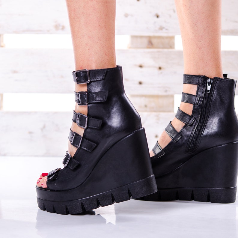 Platform Sandal Boots Woman Genuine Leather Straps Shoes