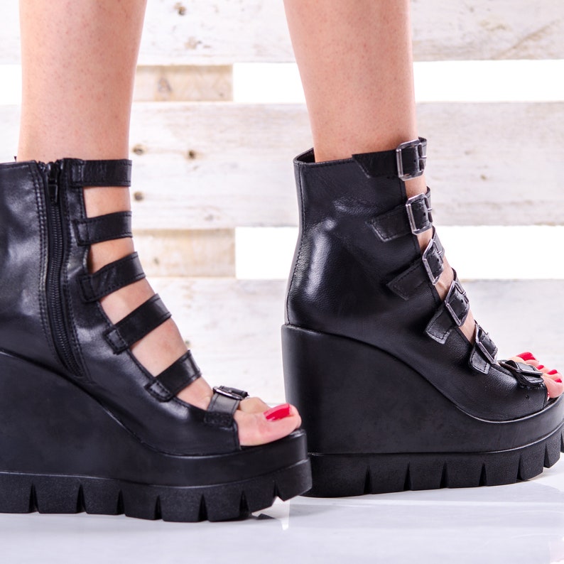 Platform Sandal Boots Woman Genuine Leather Straps Shoes
