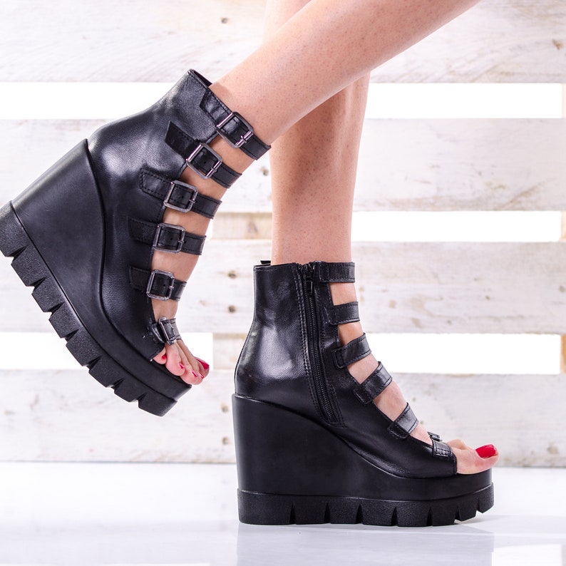 Platform Sandal Boots Woman Genuine Leather Straps Shoes