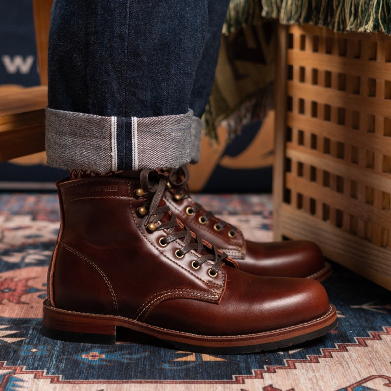 Men Boots Tooling Boots Cowhide Top Layer High-top Retro Short