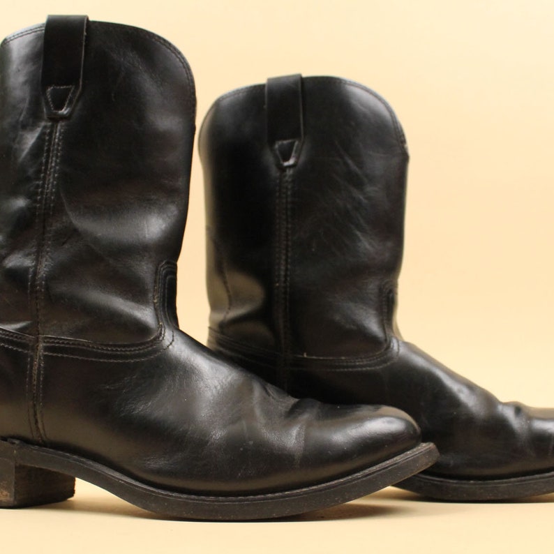 60s 70s Vtg Black Pull on Boots Motorcycle Biker Punk Cowboy