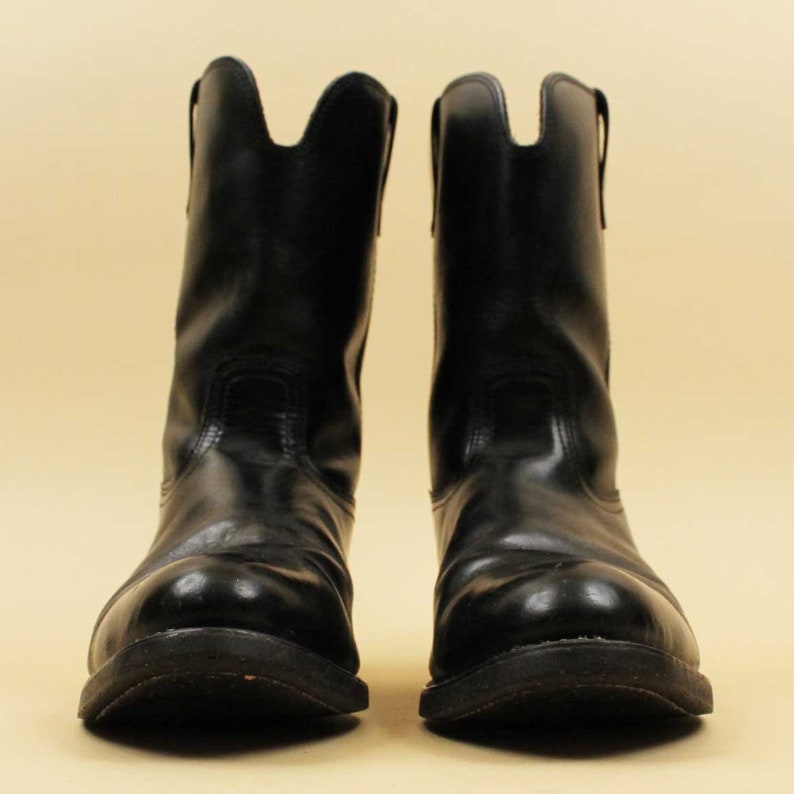 60s 70s Vtg Black Pull on Boots Motorcycle Biker Punk Cowboy