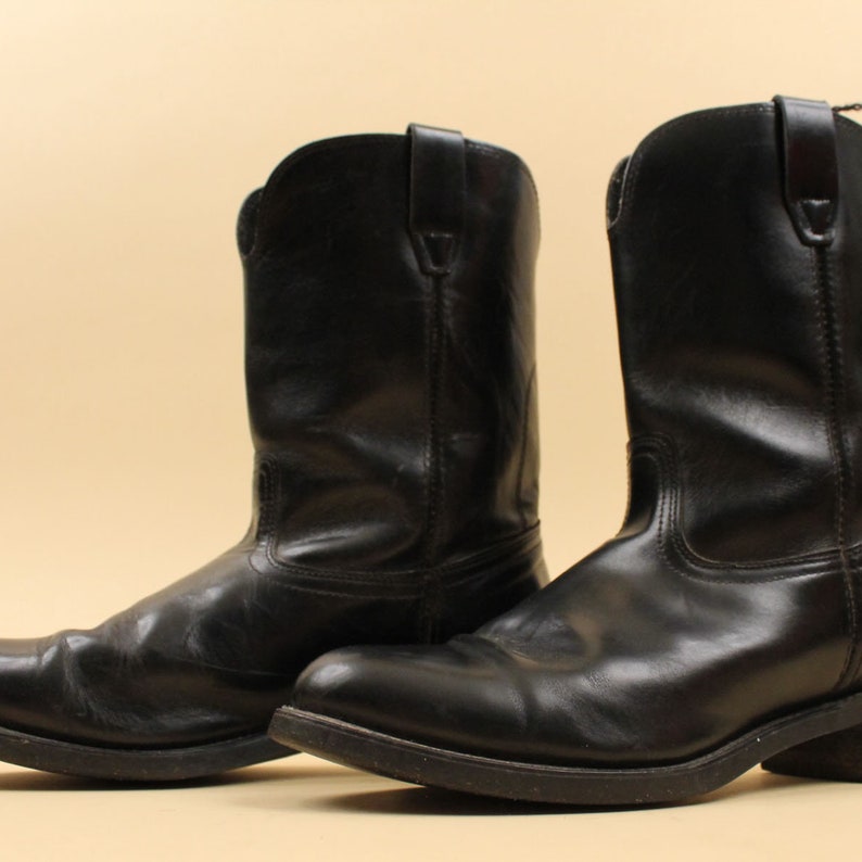 60s 70s Vtg Black Pull on Boots Motorcycle Biker Punk Cowboy