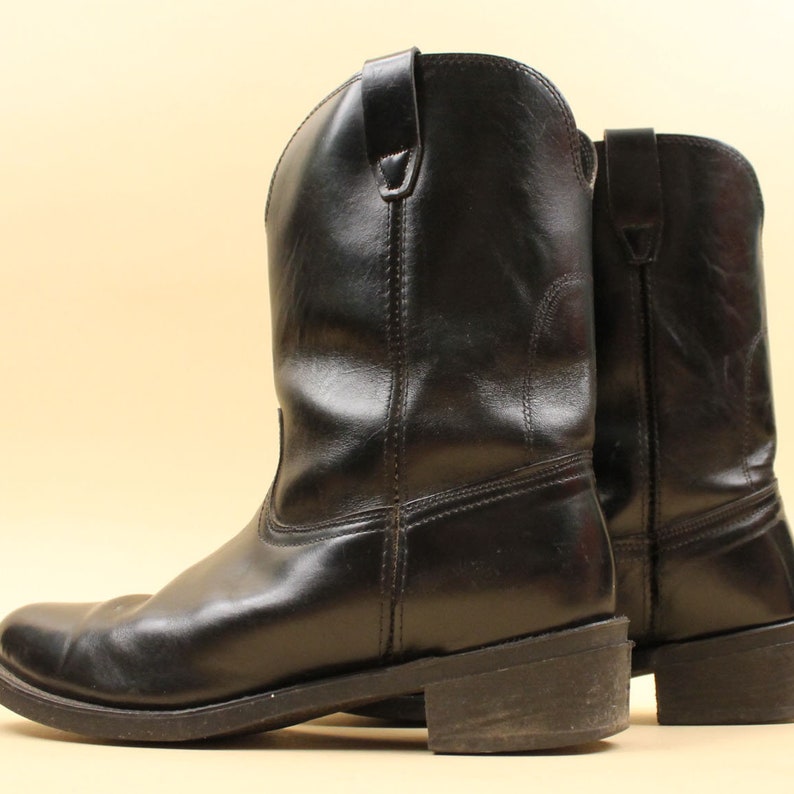 60s 70s Vtg Black Pull on Boots Motorcycle Biker Punk Cowboy